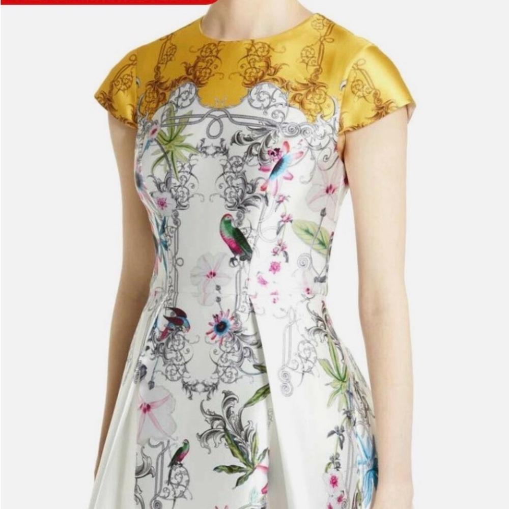 Ted Baker Yellow and White Cap Sleeve Midi Dress NWTs